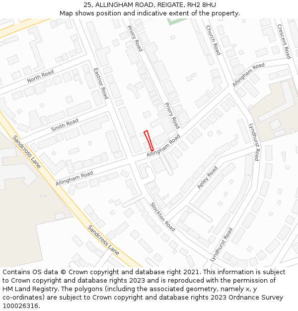25, ALLINGHAM ROAD, REIGATE, RH2 8HU: Location map and indicative extent of plot