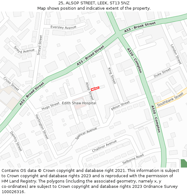 25, ALSOP STREET, LEEK, ST13 5NZ: Location map and indicative extent of plot