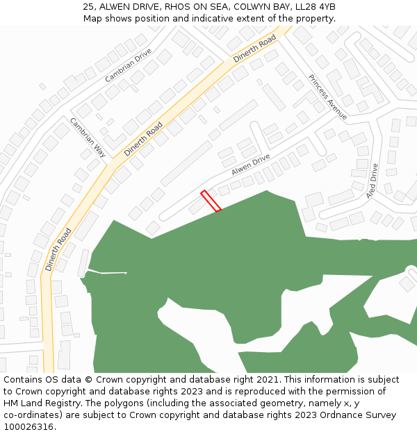 25, ALWEN DRIVE, RHOS ON SEA, COLWYN BAY, LL28 4YB: Location map and indicative extent of plot