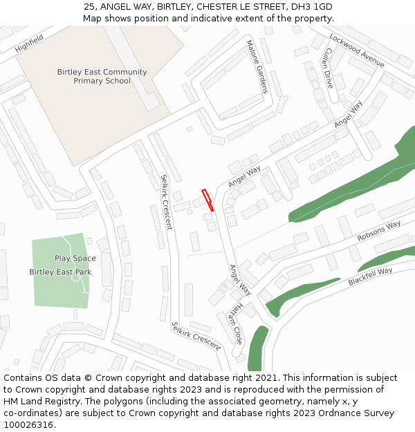 25, ANGEL WAY, BIRTLEY, CHESTER LE STREET, DH3 1GD: Location map and indicative extent of plot