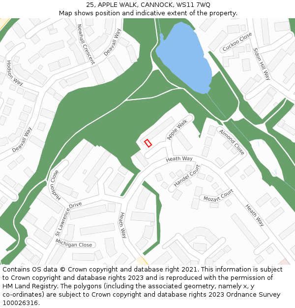 25, APPLE WALK, CANNOCK, WS11 7WQ: Location map and indicative extent of plot