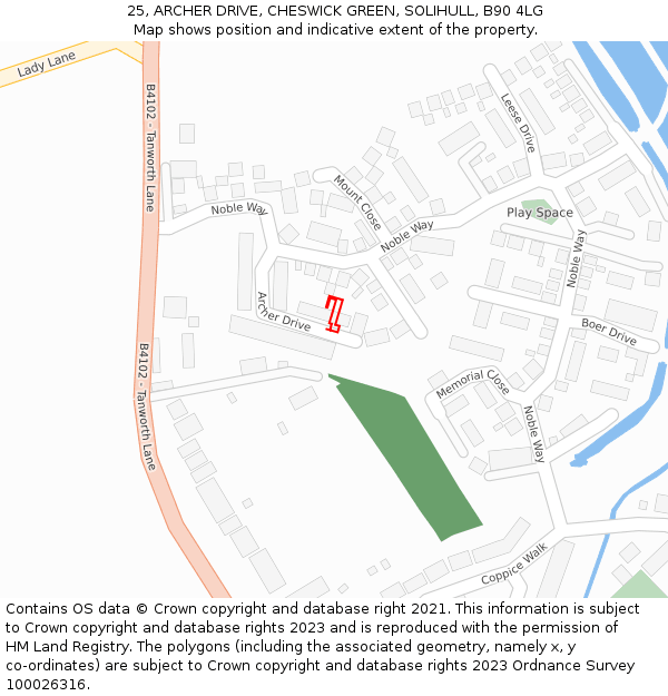 25, ARCHER DRIVE, CHESWICK GREEN, SOLIHULL, B90 4LG: Location map and indicative extent of plot
