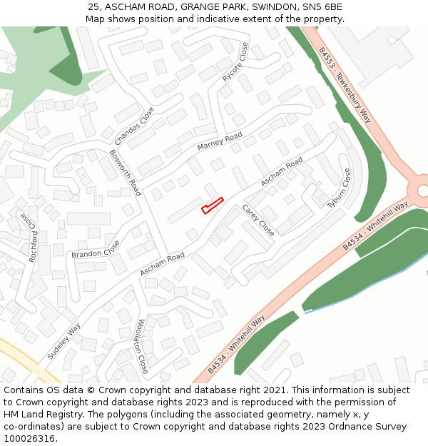 25, ASCHAM ROAD, GRANGE PARK, SWINDON, SN5 6BE: Location map and indicative extent of plot