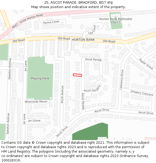 25, ASCOT PARADE, BRADFORD, BD7 4NJ: Location map and indicative extent of plot