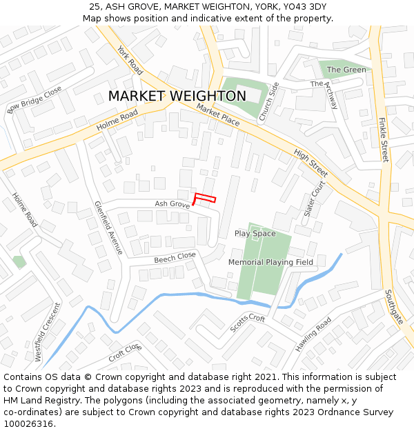 25, ASH GROVE, MARKET WEIGHTON, YORK, YO43 3DY: Location map and indicative extent of plot