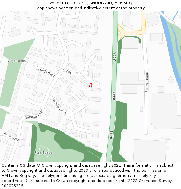 25, ASHBEE CLOSE, SNODLAND, ME6 5HQ: Location map and indicative extent of plot
