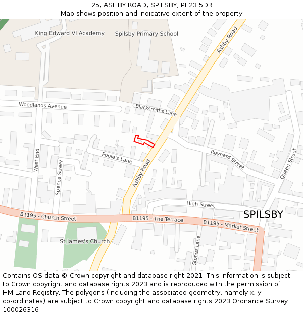 25, ASHBY ROAD, SPILSBY, PE23 5DR: Location map and indicative extent of plot