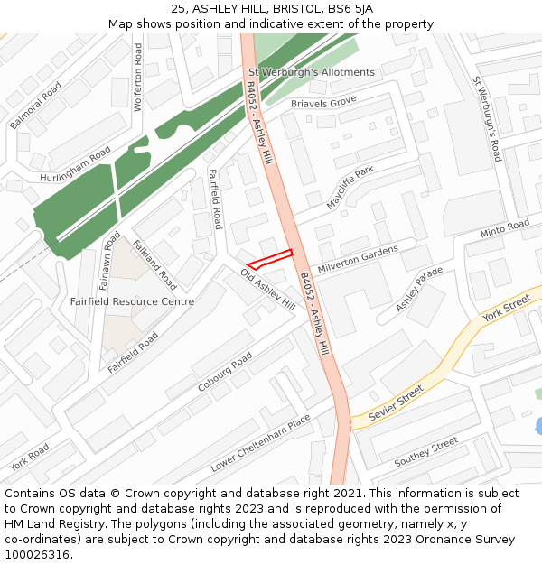 25, ASHLEY HILL, BRISTOL, BS6 5JA: Location map and indicative extent of plot