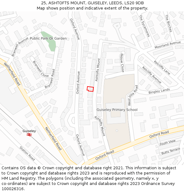 25, ASHTOFTS MOUNT, GUISELEY, LEEDS, LS20 9DB: Location map and indicative extent of plot