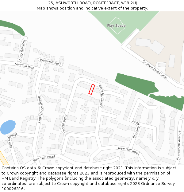 25, ASHWORTH ROAD, PONTEFRACT, WF8 2UJ: Location map and indicative extent of plot