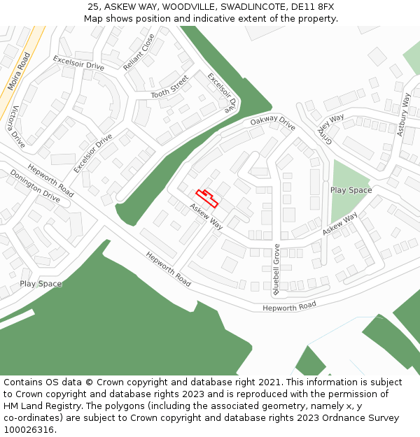 25, ASKEW WAY, WOODVILLE, SWADLINCOTE, DE11 8FX: Location map and indicative extent of plot