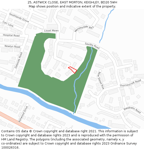 25, ASTWICK CLOSE, EAST MORTON, KEIGHLEY, BD20 5WH: Location map and indicative extent of plot