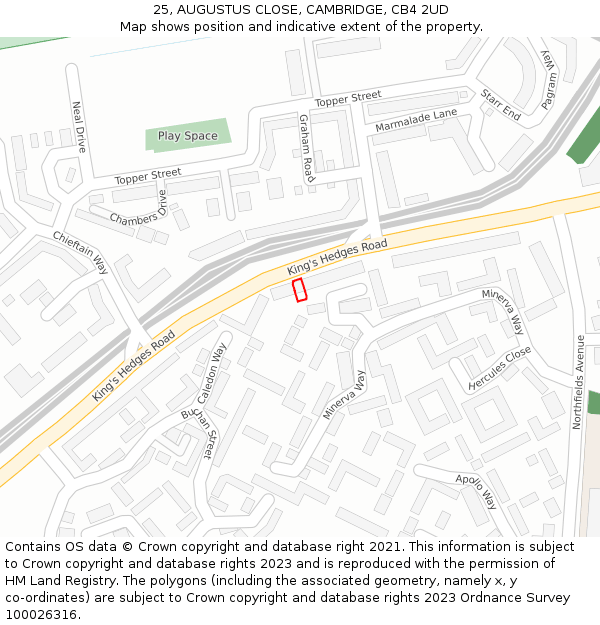 25, AUGUSTUS CLOSE, CAMBRIDGE, CB4 2UD: Location map and indicative extent of plot