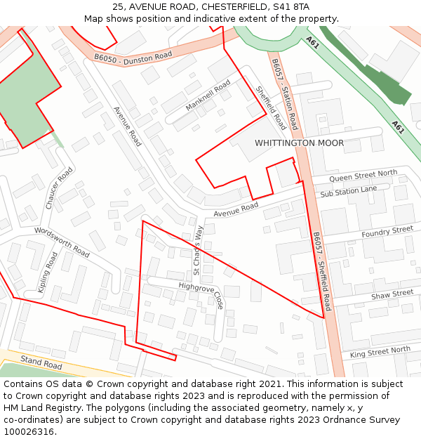 25, AVENUE ROAD, CHESTERFIELD, S41 8TA: Location map and indicative extent of plot