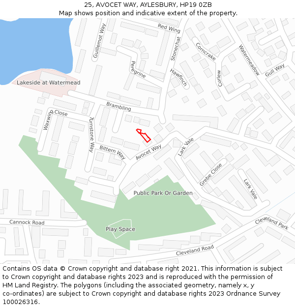 25, AVOCET WAY, AYLESBURY, HP19 0ZB: Location map and indicative extent of plot