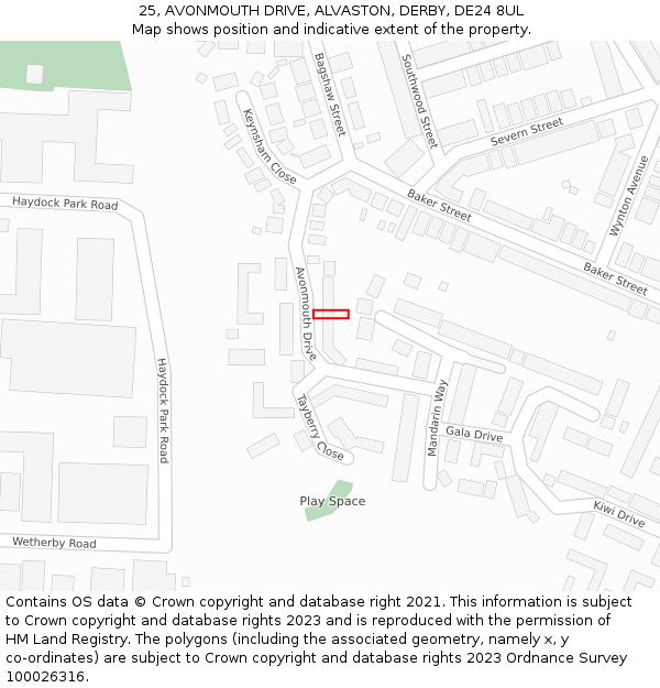 25, AVONMOUTH DRIVE, ALVASTON, DERBY, DE24 8UL: Location map and indicative extent of plot