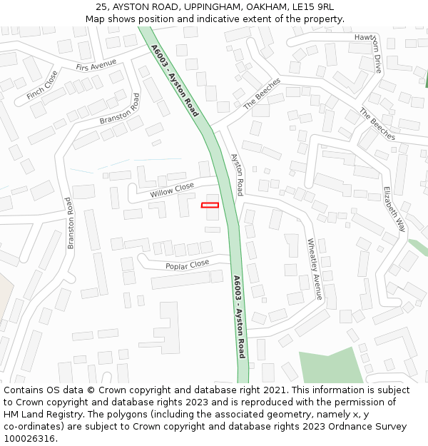 25, AYSTON ROAD, UPPINGHAM, OAKHAM, LE15 9RL: Location map and indicative extent of plot