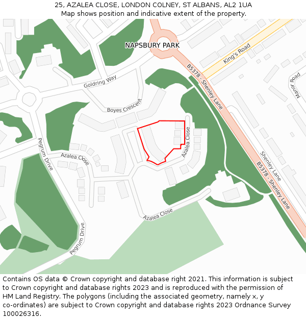 25, AZALEA CLOSE, LONDON COLNEY, ST ALBANS, AL2 1UA: Location map and indicative extent of plot