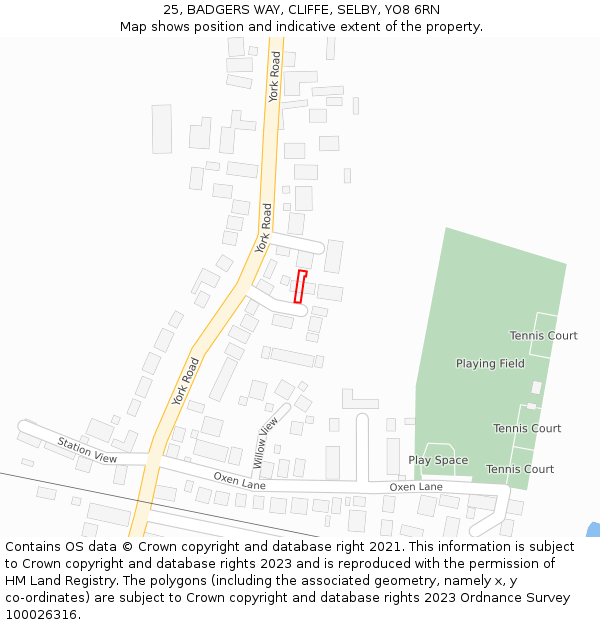 25, BADGERS WAY, CLIFFE, SELBY, YO8 6RN: Location map and indicative extent of plot