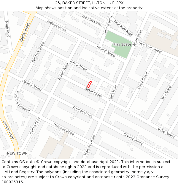 25, BAKER STREET, LUTON, LU1 3PX: Location map and indicative extent of plot