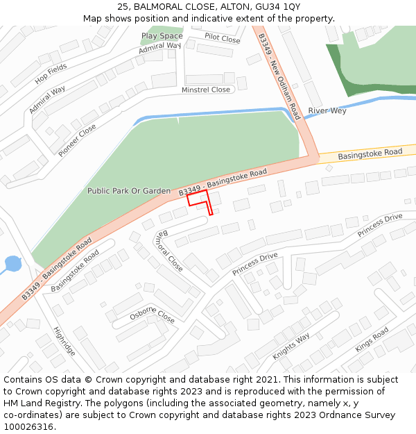 25, BALMORAL CLOSE, ALTON, GU34 1QY: Location map and indicative extent of plot