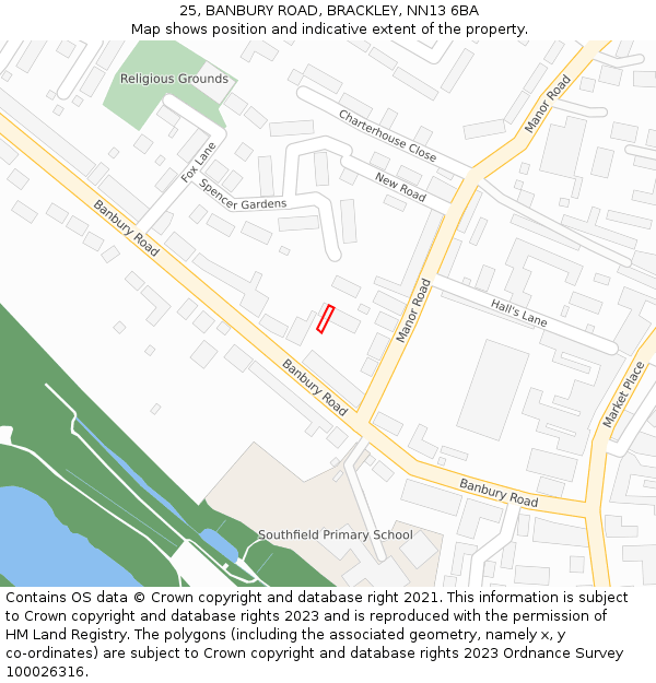25, BANBURY ROAD, BRACKLEY, NN13 6BA: Location map and indicative extent of plot