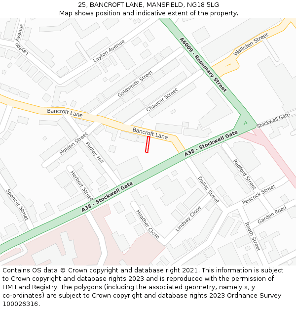 25, BANCROFT LANE, MANSFIELD, NG18 5LG: Location map and indicative extent of plot