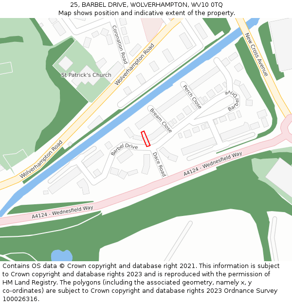 25, BARBEL DRIVE, WOLVERHAMPTON, WV10 0TQ: Location map and indicative extent of plot
