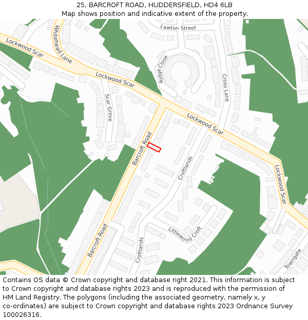 25, BARCROFT ROAD, HUDDERSFIELD, HD4 6LB: Location map and indicative extent of plot