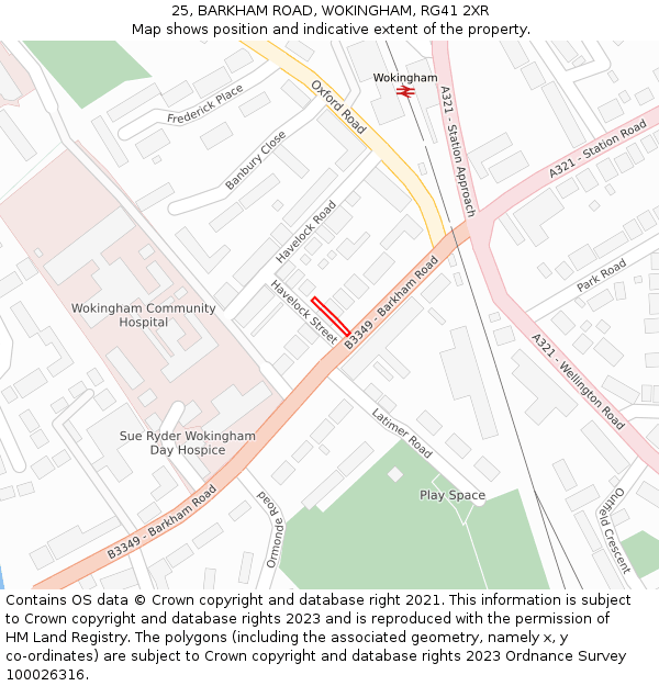 25, BARKHAM ROAD, WOKINGHAM, RG41 2XR: Location map and indicative extent of plot
