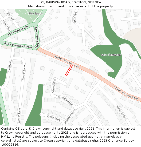 25, BARKWAY ROAD, ROYSTON, SG8 9EA: Location map and indicative extent of plot