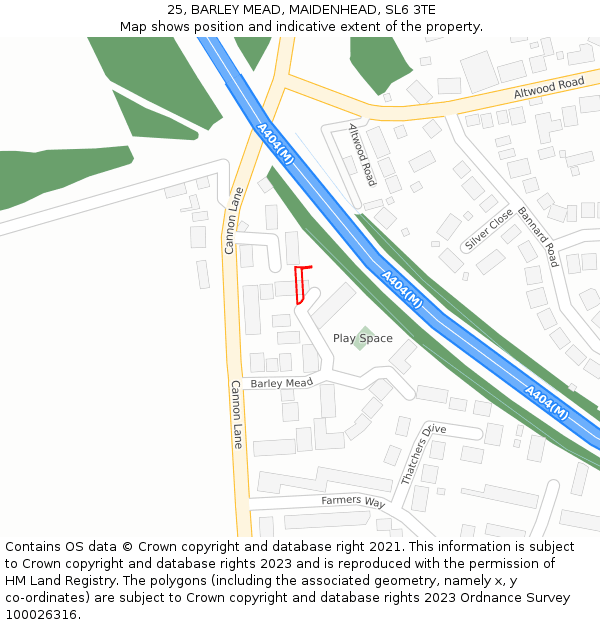25, BARLEY MEAD, MAIDENHEAD, SL6 3TE: Location map and indicative extent of plot
