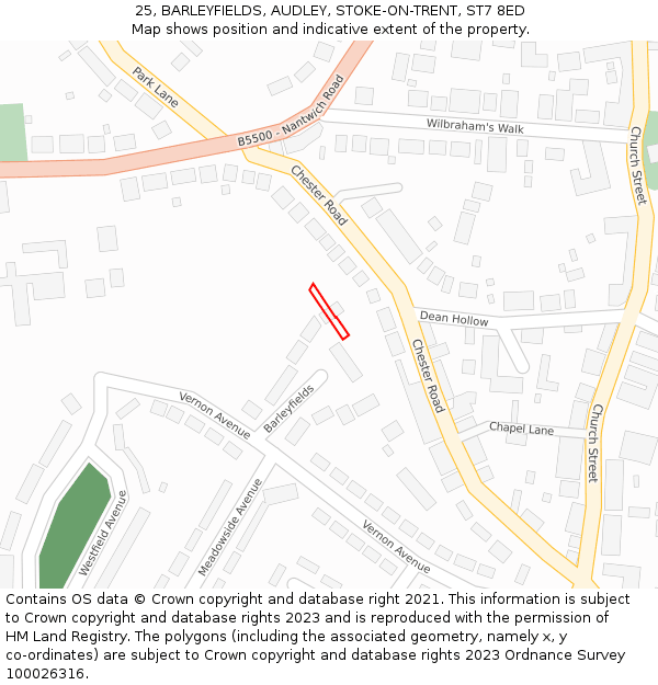 25, BARLEYFIELDS, AUDLEY, STOKE-ON-TRENT, ST7 8ED: Location map and indicative extent of plot