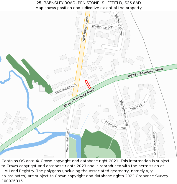 25, BARNSLEY ROAD, PENISTONE, SHEFFIELD, S36 8AD: Location map and indicative extent of plot
