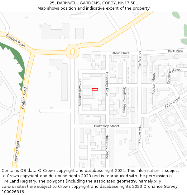 25, BARNWELL GARDENS, CORBY, NN17 5EL: Location map and indicative extent of plot