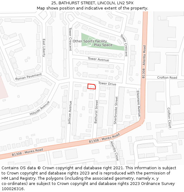 25, BATHURST STREET, LINCOLN, LN2 5PX: Location map and indicative extent of plot