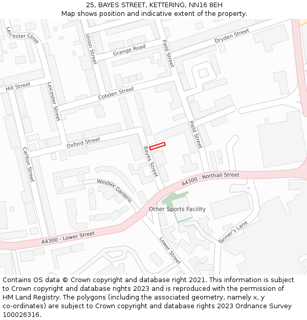 25, BAYES STREET, KETTERING, NN16 8EH: Location map and indicative extent of plot