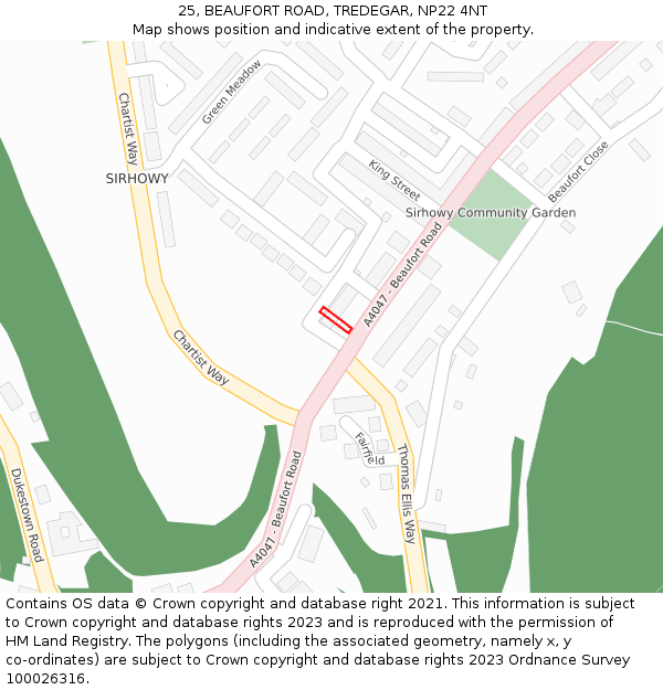 25, BEAUFORT ROAD, TREDEGAR, NP22 4NT: Location map and indicative extent of plot
