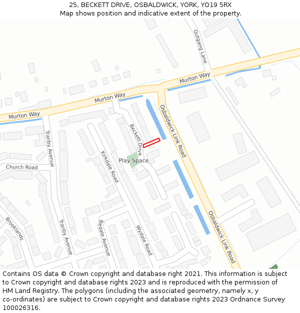 25, BECKETT DRIVE, OSBALDWICK, YORK, YO19 5RX: Location map and indicative extent of plot