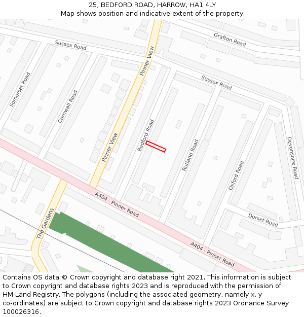 25, BEDFORD ROAD, HARROW, HA1 4LY: Location map and indicative extent of plot
