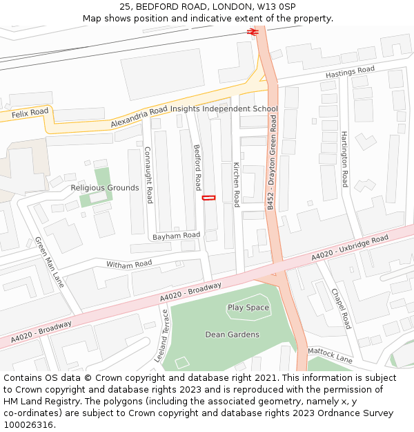 25, BEDFORD ROAD, LONDON, W13 0SP: Location map and indicative extent of plot