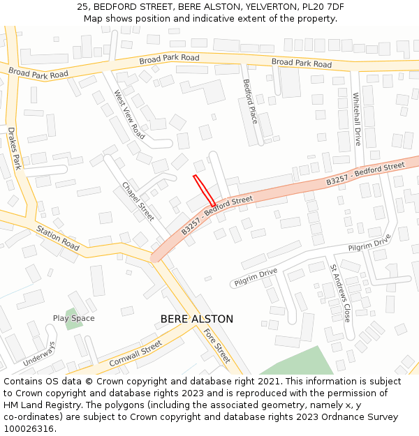25, BEDFORD STREET, BERE ALSTON, YELVERTON, PL20 7DF: Location map and indicative extent of plot