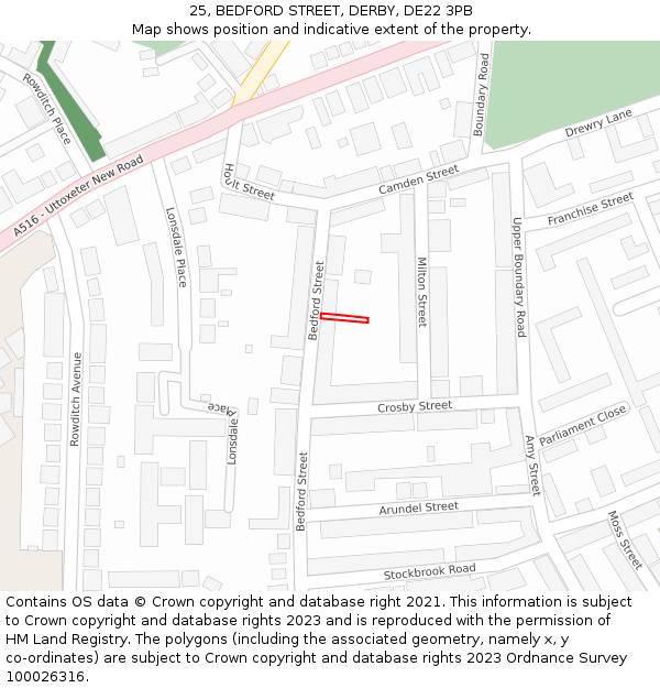 25, BEDFORD STREET, DERBY, DE22 3PB: Location map and indicative extent of plot