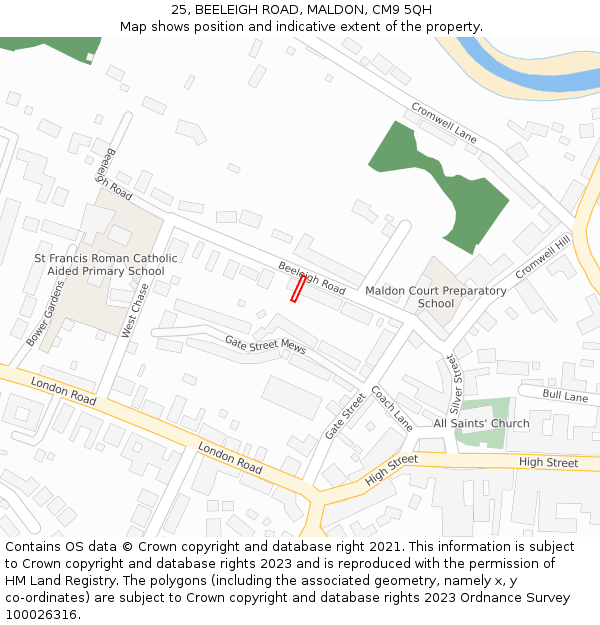 25, BEELEIGH ROAD, MALDON, CM9 5QH: Location map and indicative extent of plot