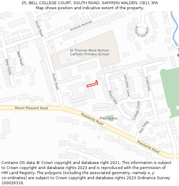 25, BELL COLLEGE COURT, SOUTH ROAD, SAFFRON WALDEN, CB11 3FA: Location map and indicative extent of plot