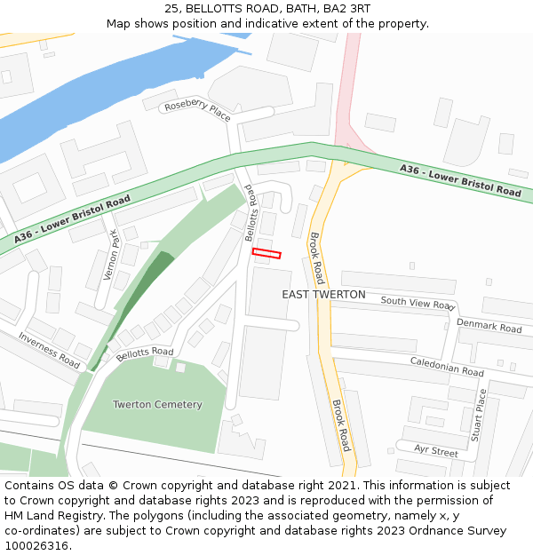 25, BELLOTTS ROAD, BATH, BA2 3RT: Location map and indicative extent of plot