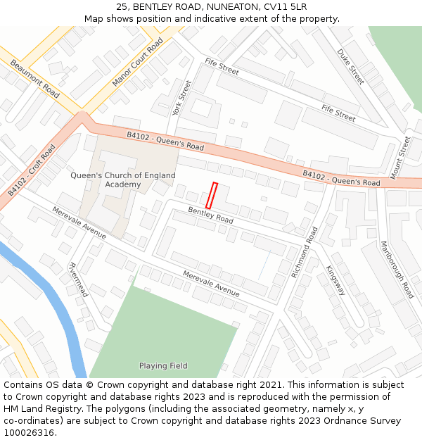 25, BENTLEY ROAD, NUNEATON, CV11 5LR: Location map and indicative extent of plot