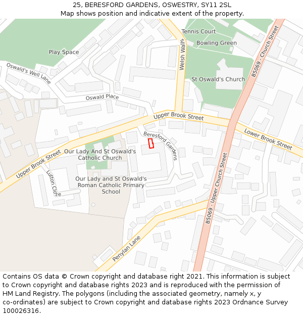 25, BERESFORD GARDENS, OSWESTRY, SY11 2SL: Location map and indicative extent of plot