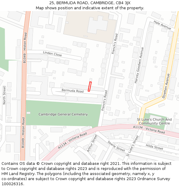 25, BERMUDA ROAD, CAMBRIDGE, CB4 3JX: Location map and indicative extent of plot