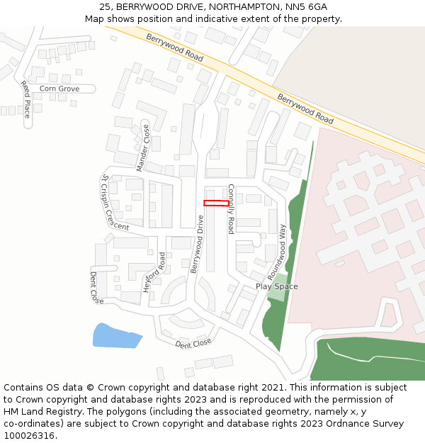 25, BERRYWOOD DRIVE, NORTHAMPTON, NN5 6GA: Location map and indicative extent of plot